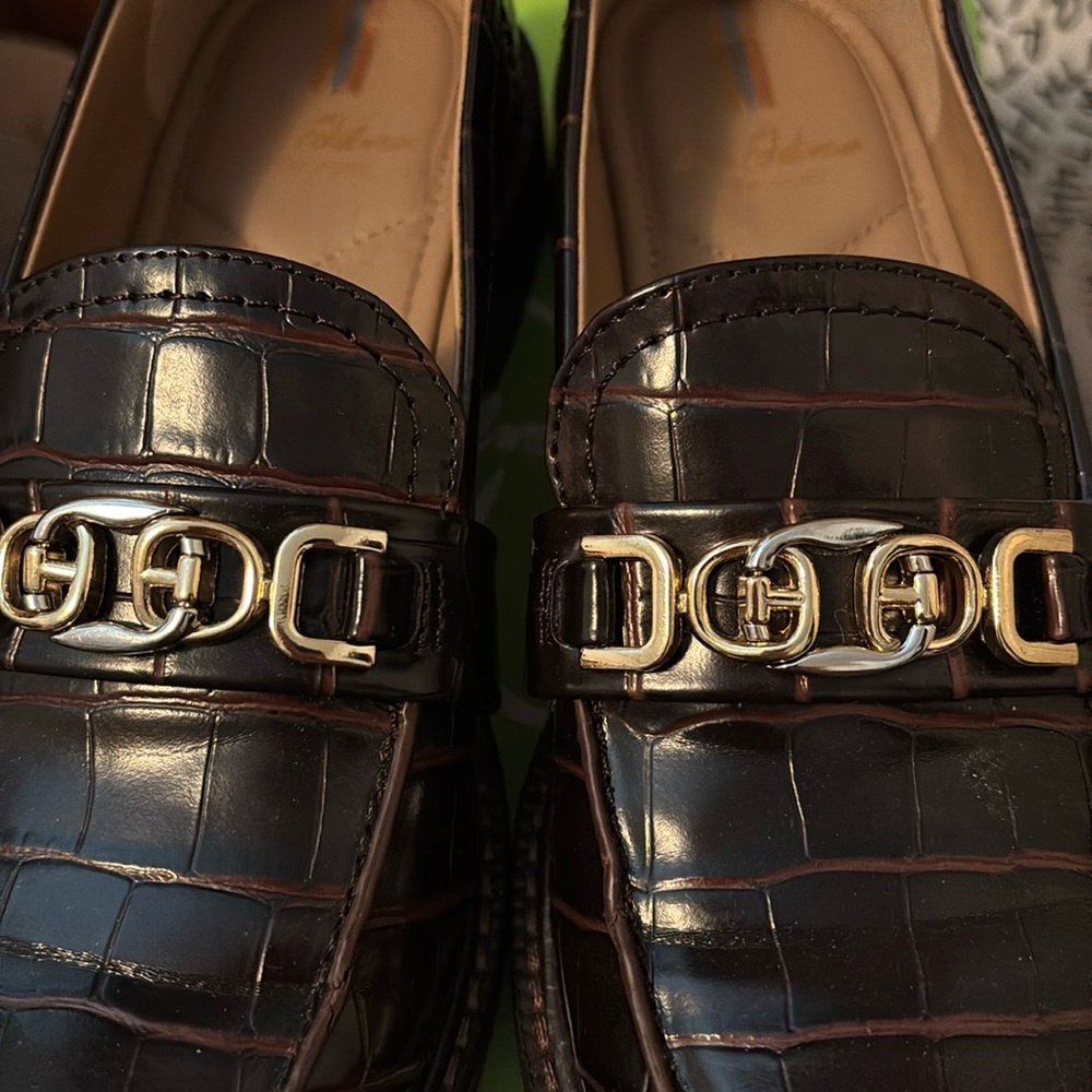 Sam Edelman Espresso Croc Embossed Loafers Size 5.5 - Picture 2 of 5